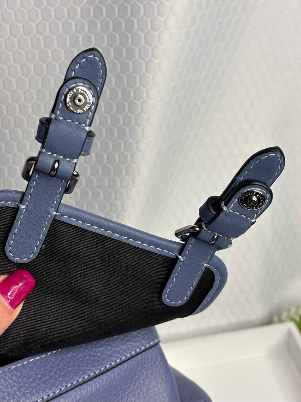 Coach Lavender Blue Leather Mini Backpack with Crystal Key Charm NWT - Picture 4 of 15